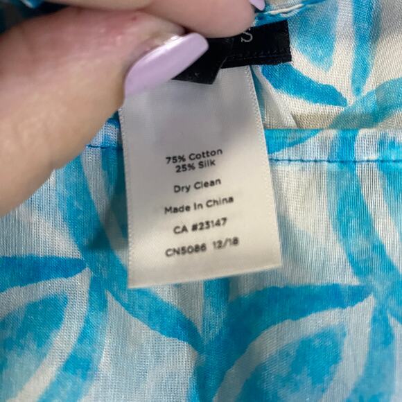 Talbots Silk Blend Lightweight Cover Up Top Leaf Print Turquoise White Sz XS - Picture 5 of 9